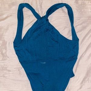 Lulus’s Temptation Teal Blue Backless Bodysuit
